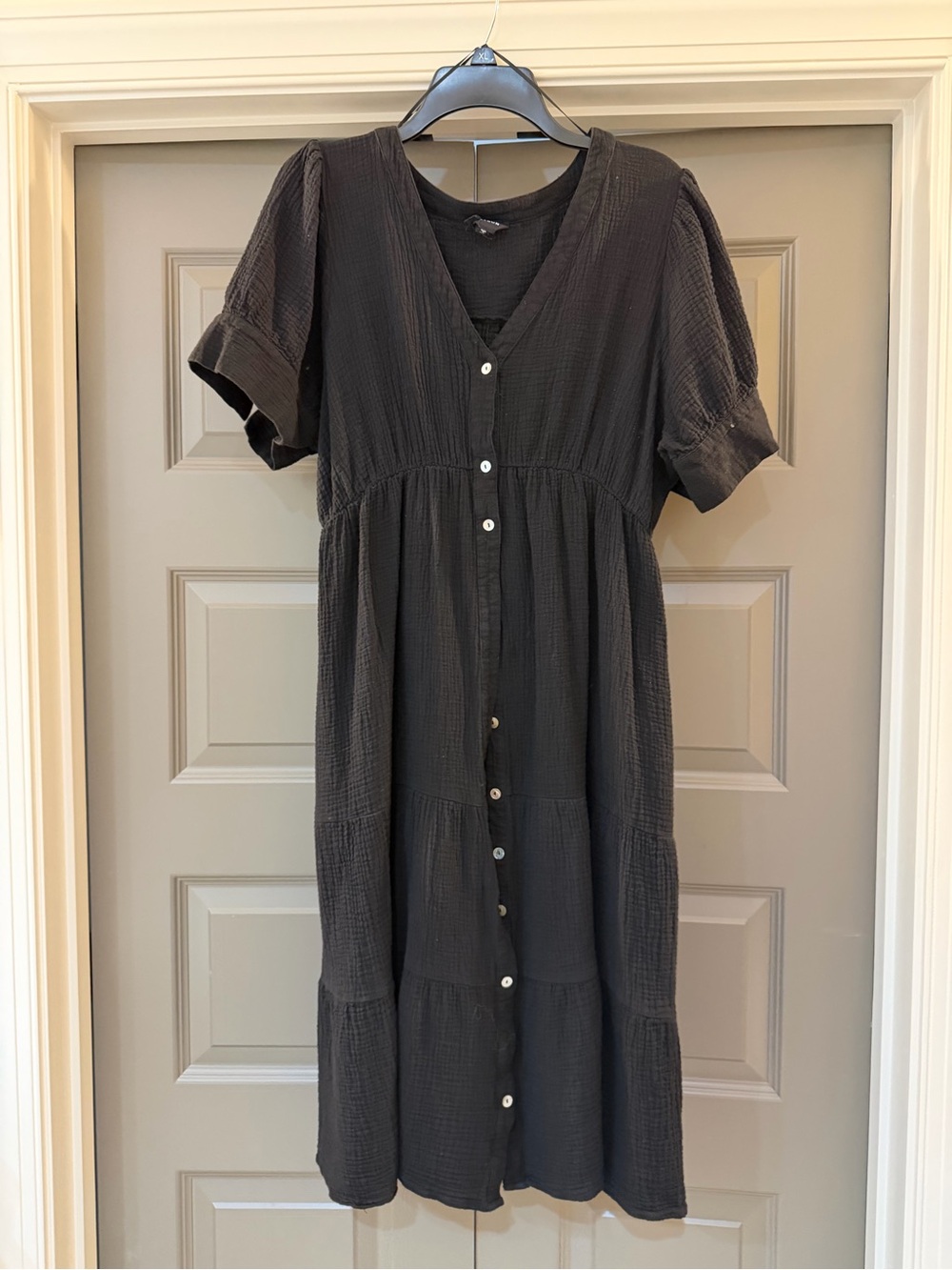 Pinkblush Black Button-Front Tiered Midi Dress